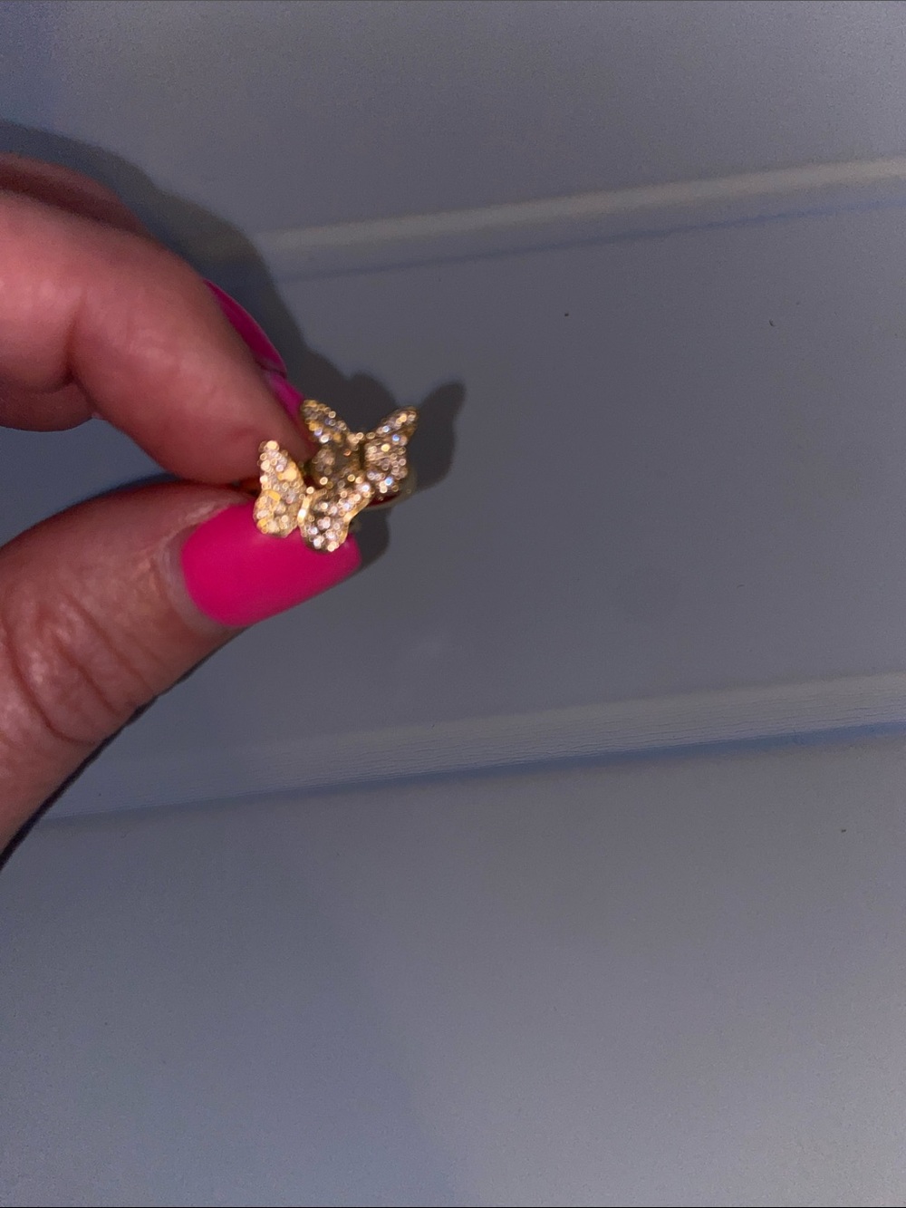 Gold Butterfly Ring with Clear Crystal Accents - Women Jewelry